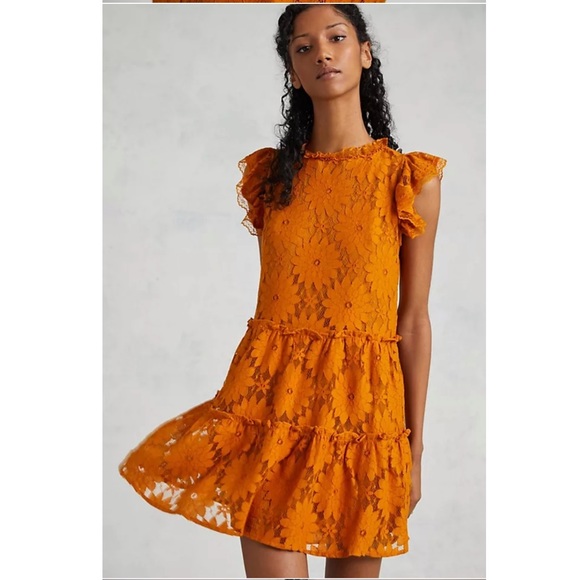 ANTHROPOLOGIE: Golden Floral Lace Dress - Picture 2 of 8